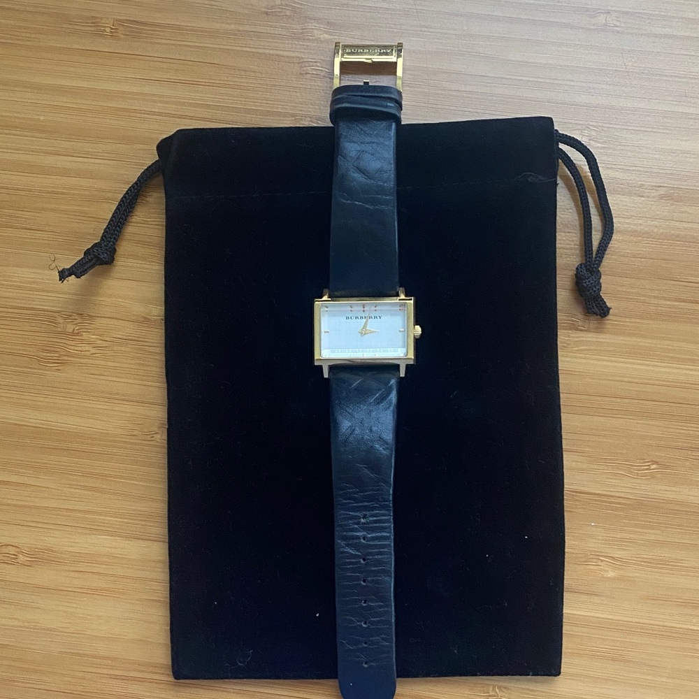 Burberry Gold and Black Leather Watch